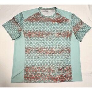 Reel Legends Freeline Performance Fishing Shirt Aqua Scale Print Short Sleeve XL